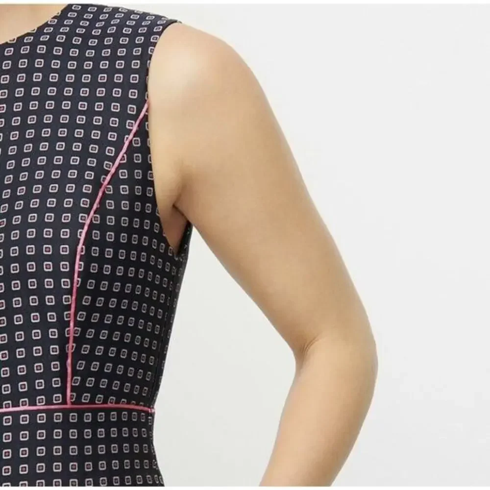 NWT J. Crew Navy Pink Pleated Full-skirt Jacquard Dress 00 Classy Career‎ Retro